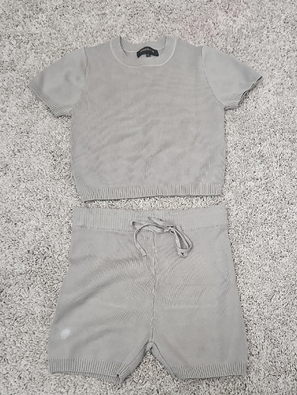 Neutral Light Olive Green Knit Short Set